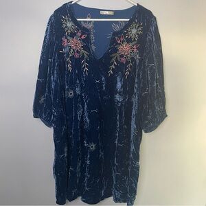 Wayward Fancies Eshakti Blue Crushed Velvet Floral Zodiac Embroidered Tunic